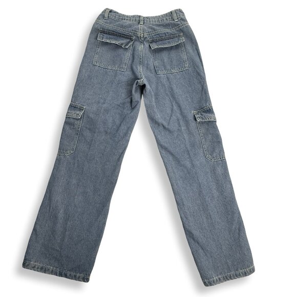 Y2K Cargo Jeans Womens Small 26x28 Blue Relaxed Straight Leg High Rise Utility - Picture 3 of 7